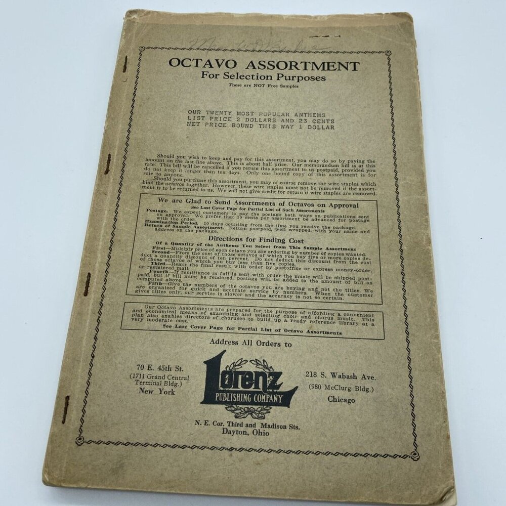 Lorenz's Octavo Assortment Sample Pack Anthems For Mixed Voices Nov 30 1927